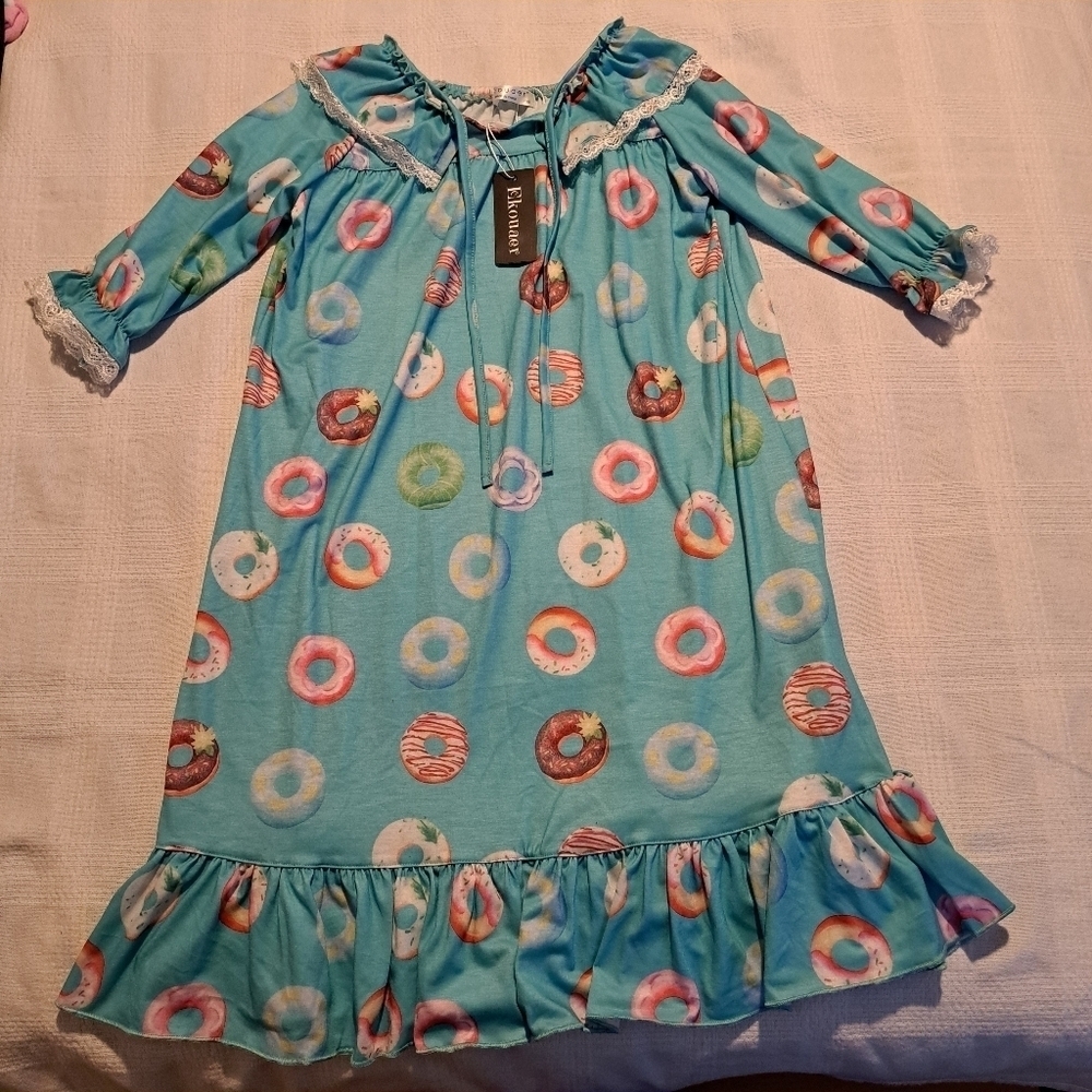 Ekouaer girls size 130 or 8 donut nightgown, 95% rayon new